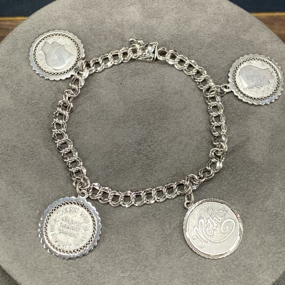 Vintage 925 Silver Parallel Chain Mothers Charm Bracelet Locking Clasp - Picture 1 of 9